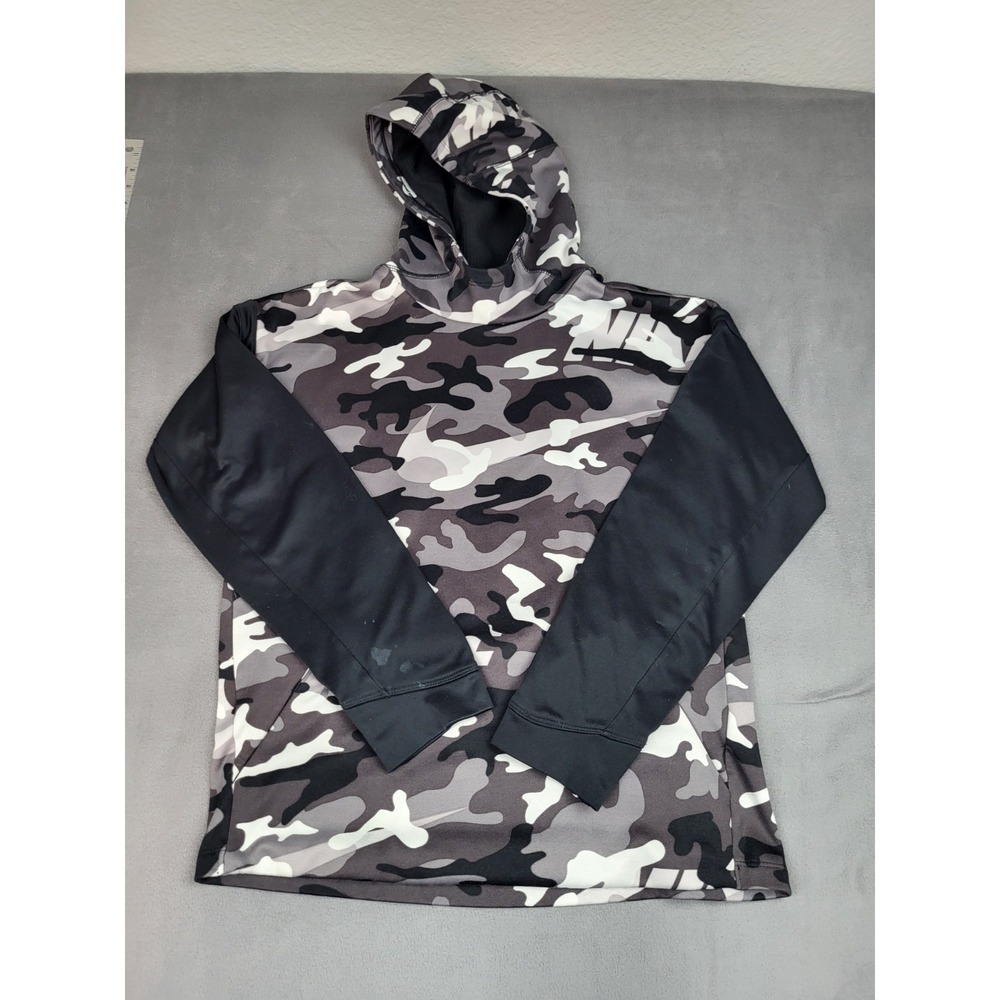 Nike Camo Sweatshirt Boys XL Black Baggy Lightweight Outdoor Hoodie Soft Dri-Fit